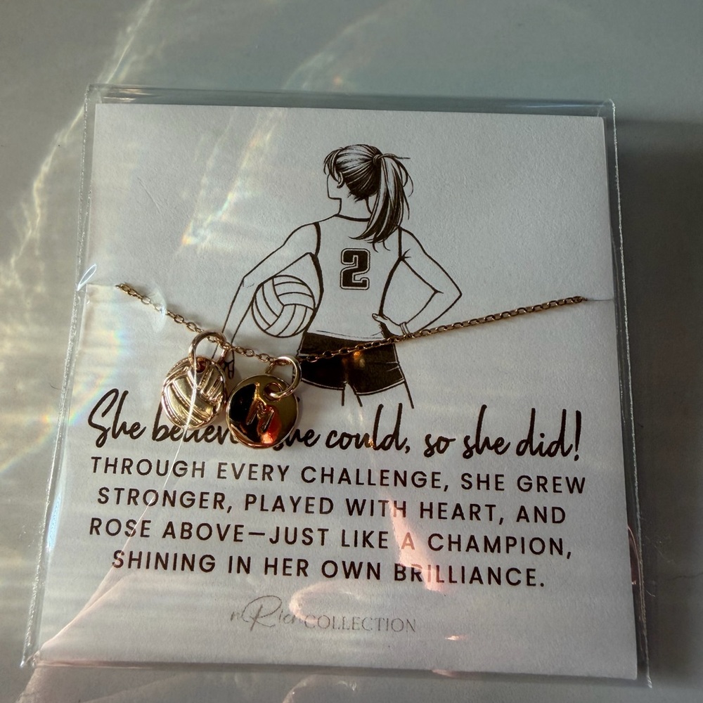 Gold “M” Volleyball Charm Necklace